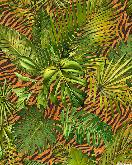 Jungle Queen - Tiger Stripes & Tropical Leaves - Caramel Gold