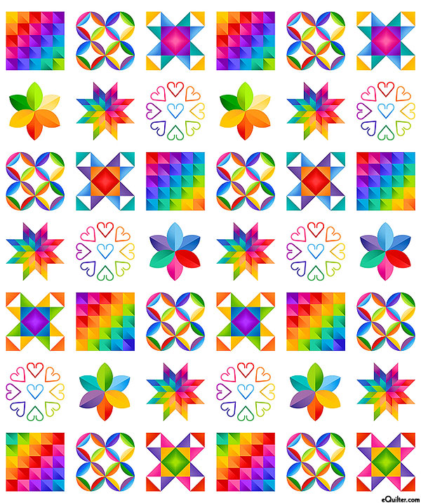 Color Play - Rainbow Blocks - Snow White - 36" x 44" PANEL