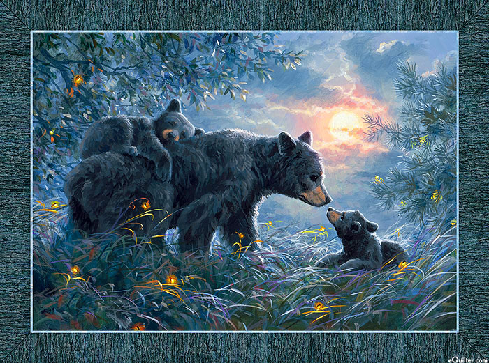 Moonlight Kisses - Love Mama Bear - Denim Blue - 32" x 44" PANEL