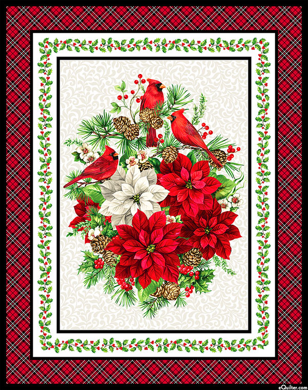 Cardinal Christmas - Poinsettias & Birds - 34" x 44" PANEL