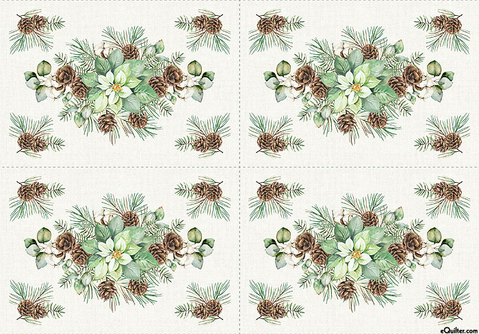White Linen Christmas - Festive Bouquets - 31" x 44" PANEL