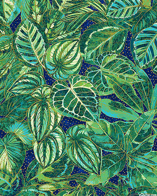 Shimmer Paradise - Tropical Leaves - Jungle Green/Gold
