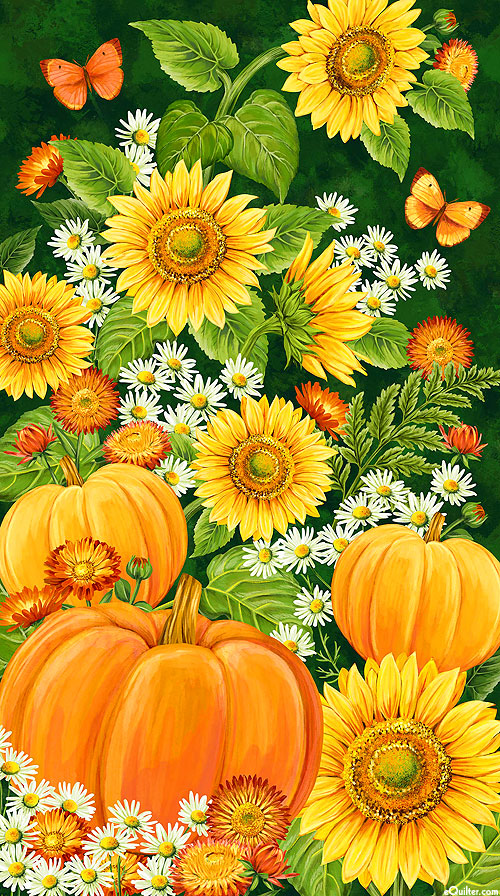 Sunshine Harvest - Pumpkin Bouquet - Hunter - 24" x 44" PANEL