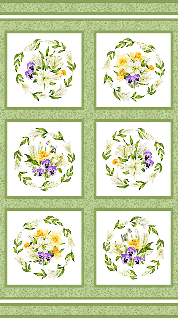 Spring Awakening - Wreath Blocks - Green - 24" x 44" PANEL