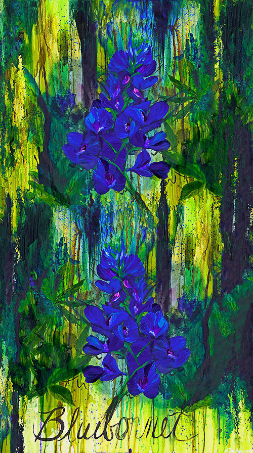 Wildflower - Bluebonnet - Hunter Green - 24" x 44" PANEL