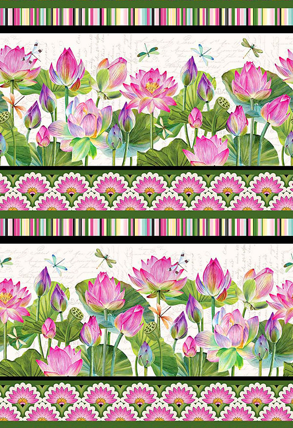 Water Lilies - Dragonfly Lily Stripe - White