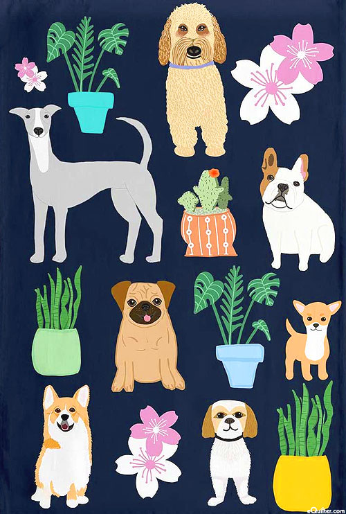 Dogs with Plants - Tea Towel