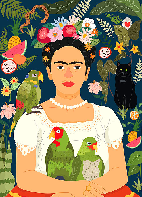 Frida and Her Parrots - Tea Towel
