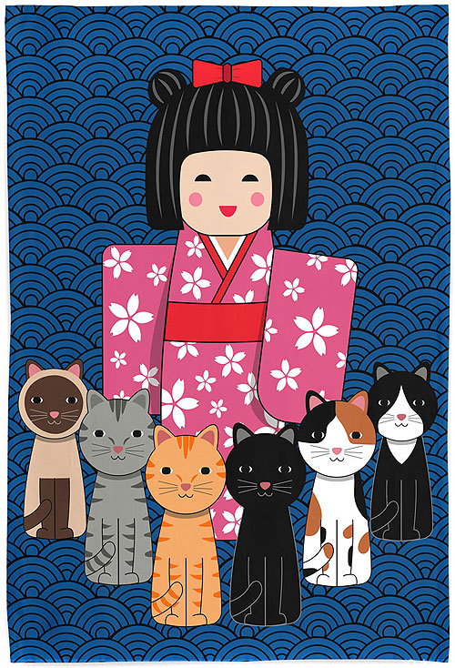 Japanese Cat Lady - Tea Towel