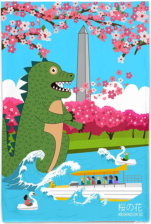 Godzilla & Cherry Blossoms - Tea Towel