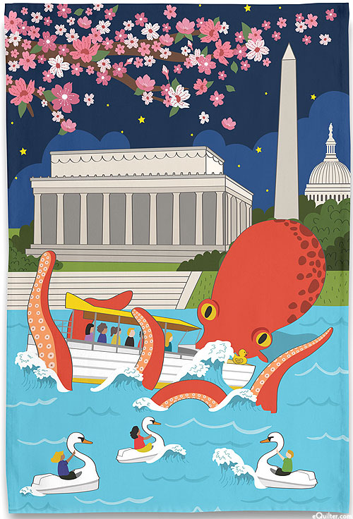 Giant Octopus at DC Potomac River - Cherry Blossom - Tea Towel
