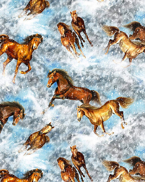 Running Wild - Horses in Water - Aqua Blue
