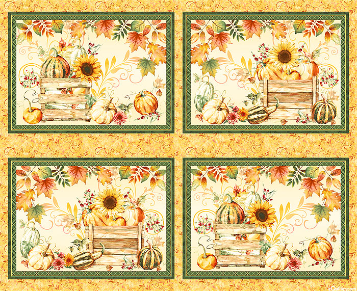Fall Into Autumn - Harvest Blocks - Honey Gold - 36" x 44" PANEL