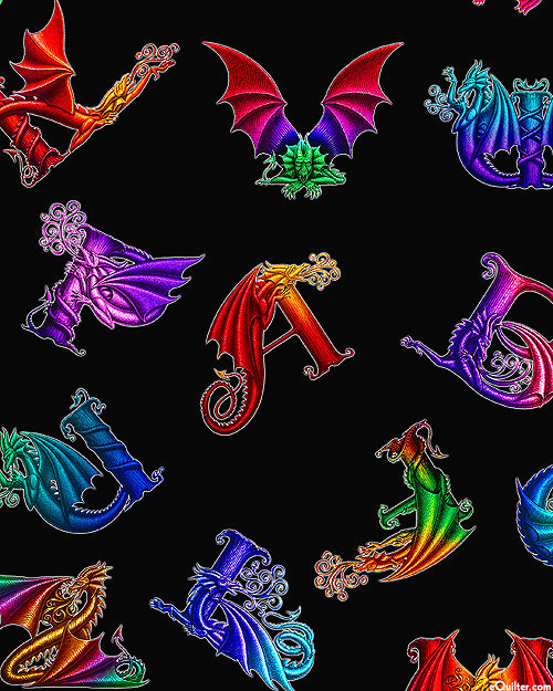Rainbow Dragon - Mythical Lettering - Black - DIGITAL PRINT