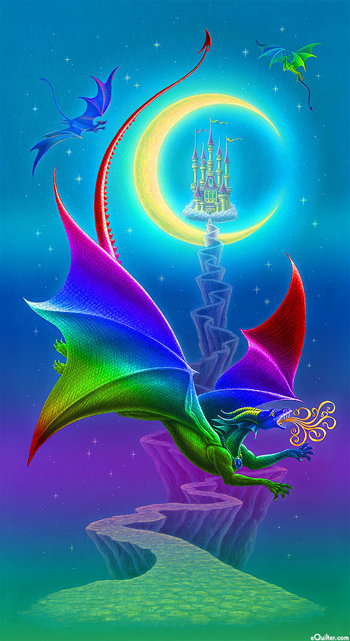 Rainbow Dragon - Enchanted Empire - Teal - 24" x 44" PANEL