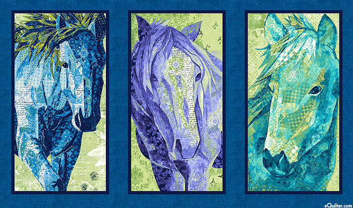 Dream Horses - Equine Spirits - Navy Blue - 24" x 44" PANEL