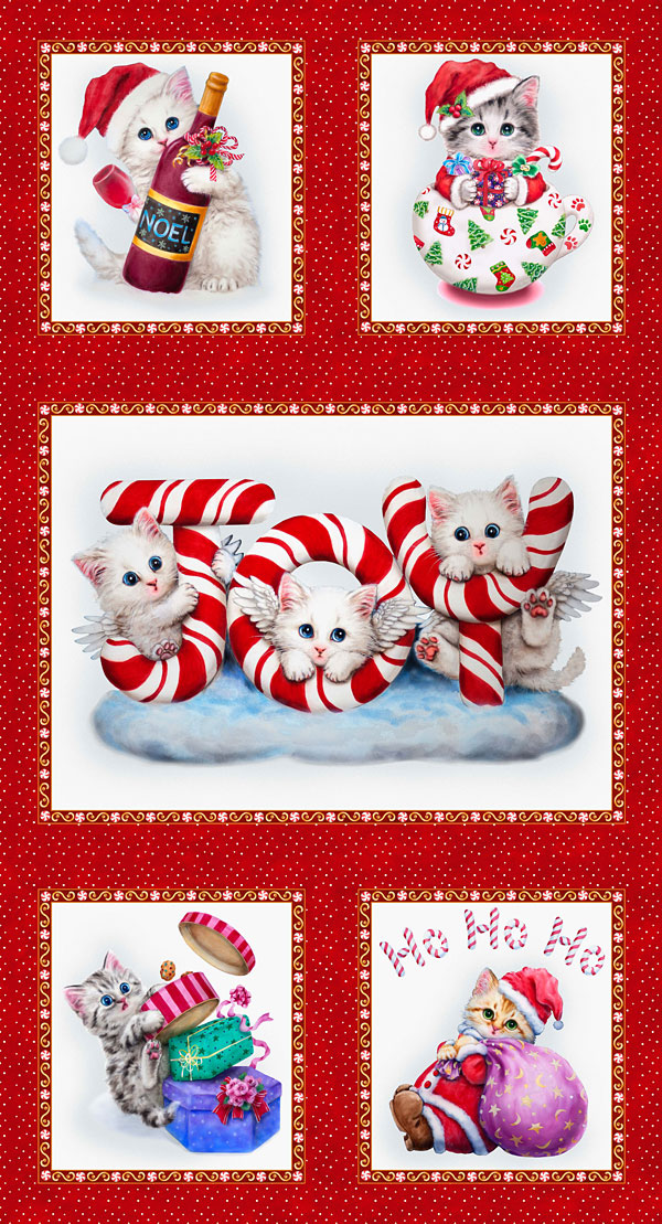 Furry & Bright - Holiday Kitties Blocks - 24" x 44" PANEL