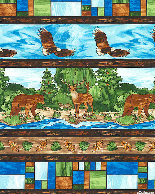 Mosaic Forest - Stained Glass Stripe Scenes - Walnut Brown