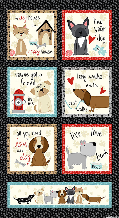 Paw-sitively Awesome - Dog Love Blocks - Black - 24" x 44" PANEL
