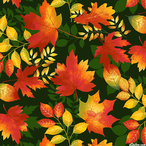 Seeds of Gratitude - Autumn Leaves - Midnight Green