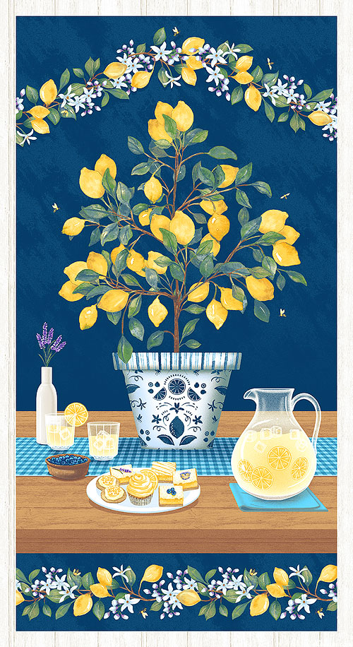 Squeeze The Day - Lemon Party - Nautical Blue - 24" x 44" PANEL