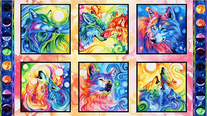 Spirit Of The Wolf - Rainbow Wolven Blocks - 24" x 44" PANEL