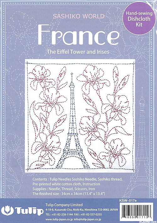 eQuilter Sashiko Kit - France - The Eiffel Tower & Irises - White