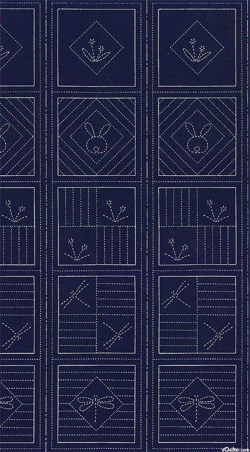 Sashiko Panel - Individual Blocks - Indigo - 30" x 44" PANEL