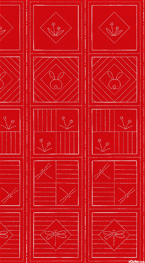 Sashiko Panel - Individual Blocks - Red - 30" x 44" PANEL