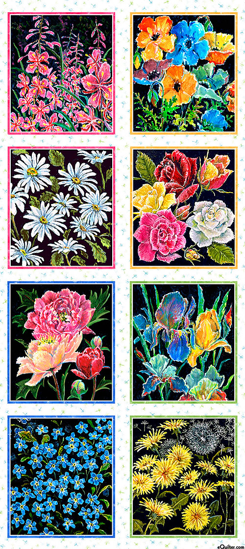 Jona's Garden - Floral Frames - Soft White - 23" x 44" PANEL