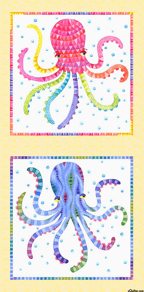 Deep Blue Sea - Octopus Prism - Straw Yellow - 25" x 44" PANEL