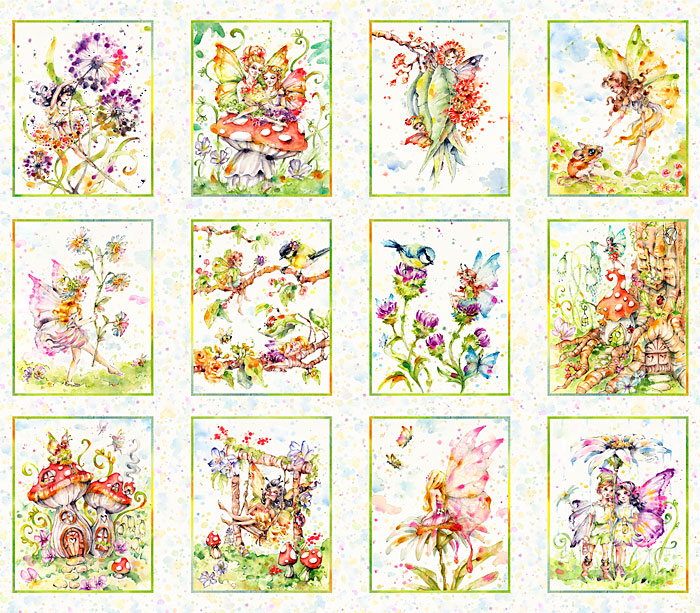 Fairy Garden - Watercolor Pixie Blocks - Ivory - 36" x 44" PANEL