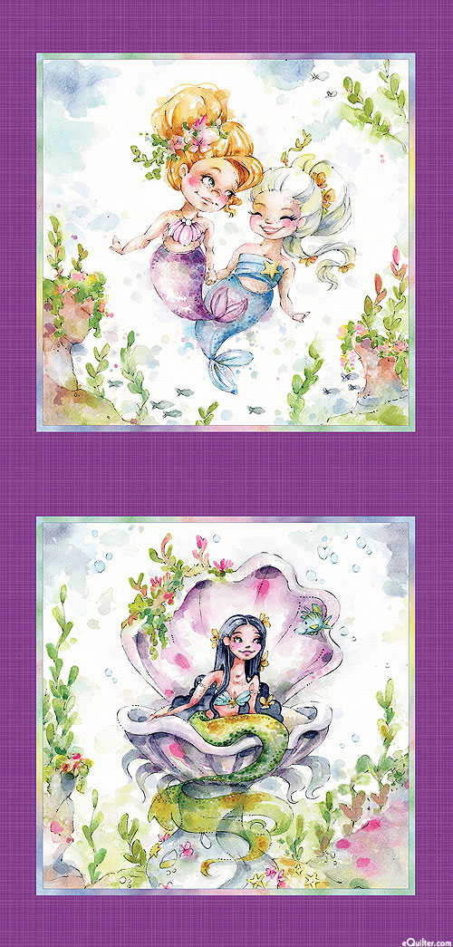Enchanted Seas - Watercolor Mermaids - 24" x 44" PANEL