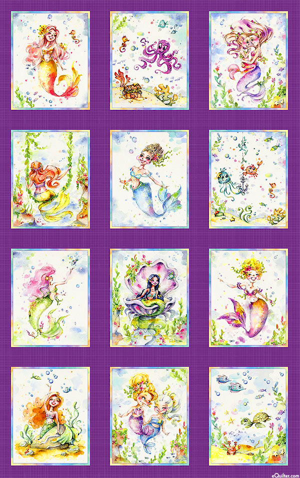 Enchanted Seas - Mermaid Scenes - Royal Purple - 39" x 44" PANEL