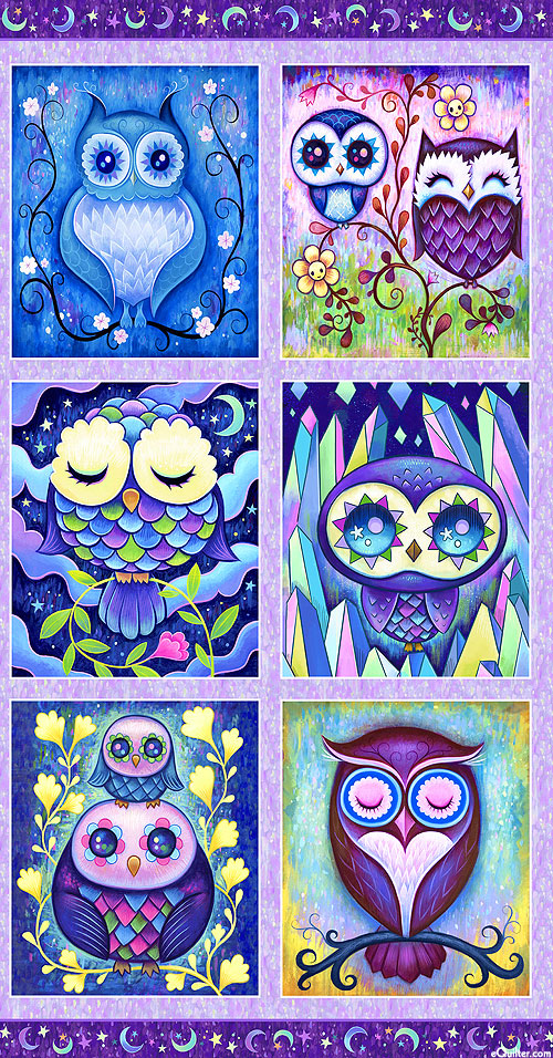 Hootie Patootie - Mystical Owl Blocks - 24" x 44" PANEL
