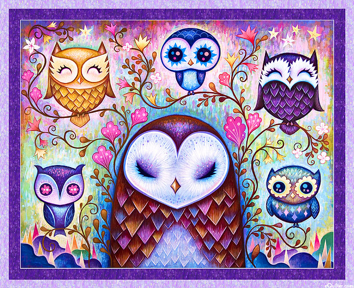 Hootie Patootie - Glamorous Owls - Lavender - 36" x 44" PANEL