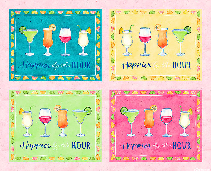 Happier By The Hour - Tropical Drinks - Pink - 36" x 44" PANEL