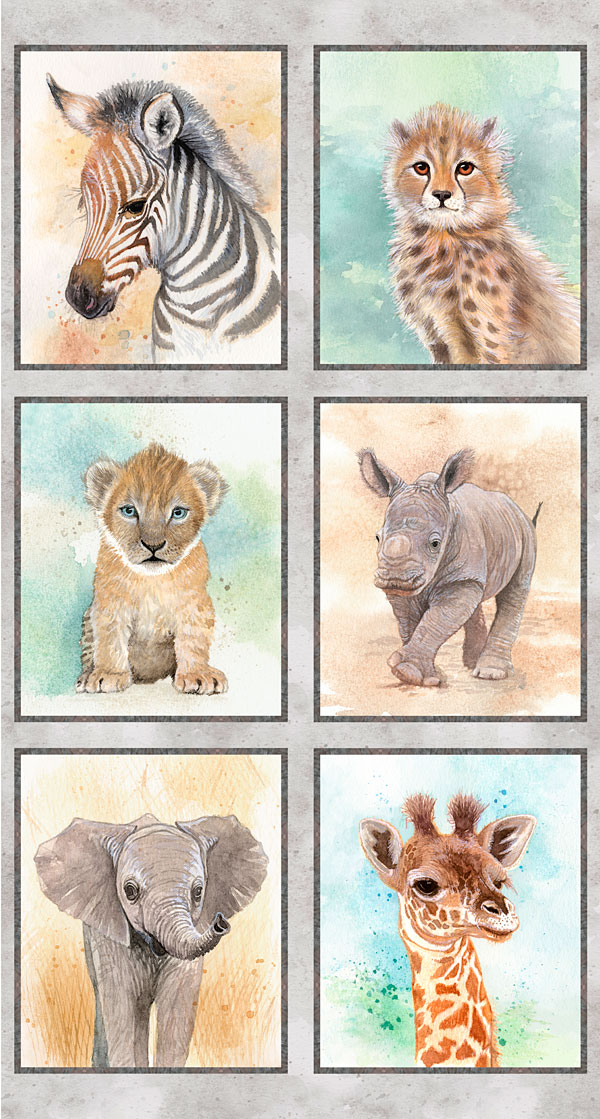 Baby Safari Animals - Frames - Iron Gray - 24" x 44" PANEL