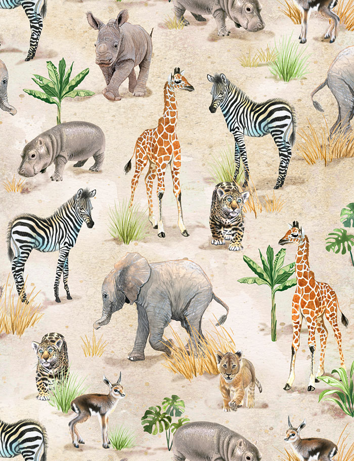 Baby Safari Animals - Timid Steps - Sandstone
