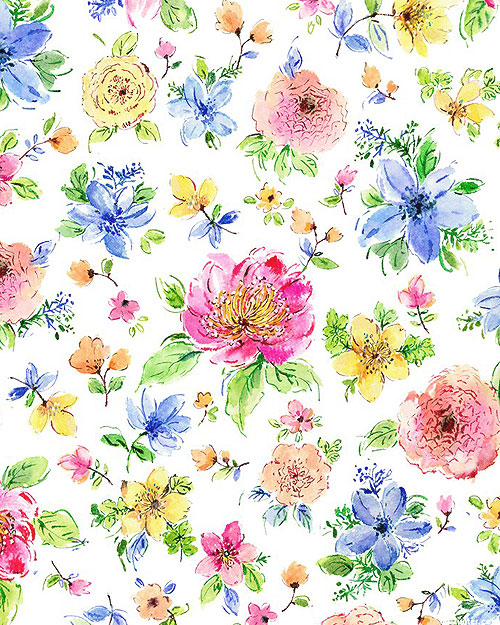 Gabriella - Painterly Blossoms - White