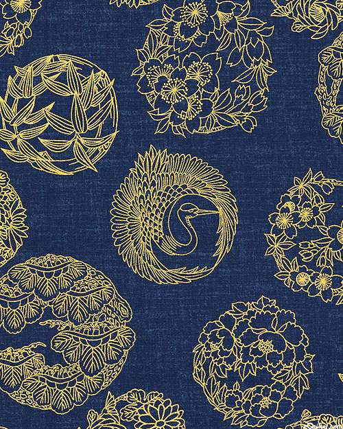 Japanese Import - Gold - Glistening Family Crests - Dk Navy/Gold