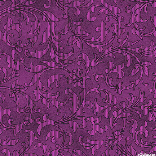 Floral Fantasy - Antique Scroll - Aubergine Purple
