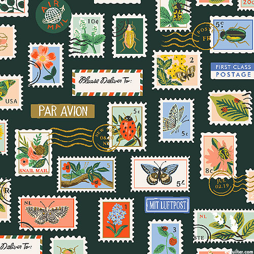 Curio - Botanical Postage Stamp - Midnight Green/Gold