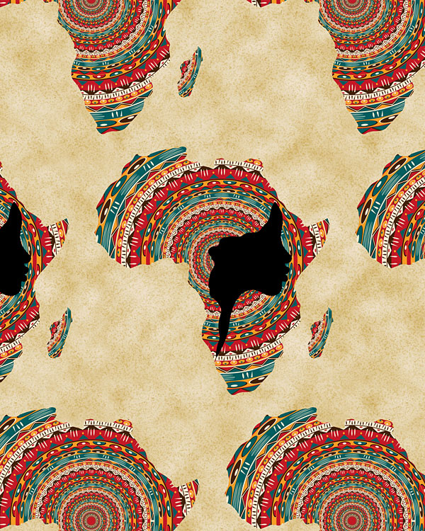 African Continent & Woman's Face - Toast Brown - DIGITAL PRINT