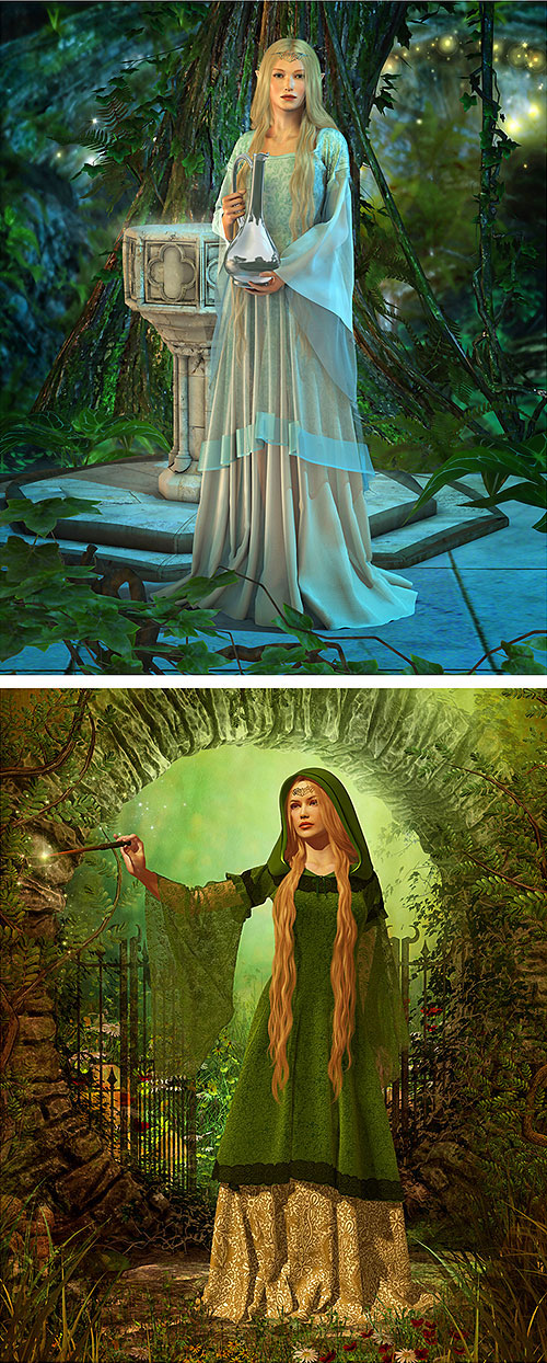 Elves - Elven Princesses - 27" x 44" PANEL - DIGITAL PRINT