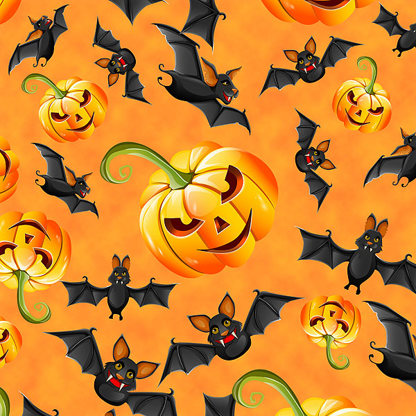 Halloween Bats & Pumpkins - Pumpkin Orange - DIGITAL PRINT