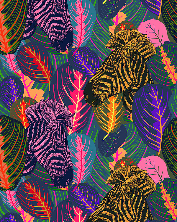 Zebras & Tropical Leaves - Multi - DIGITAL PRINT