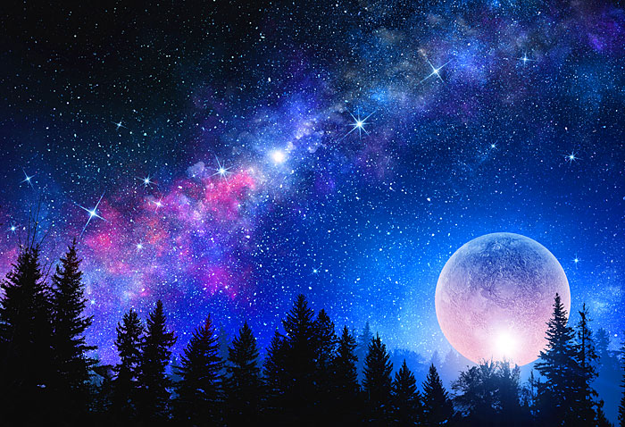Full Moon in the Night Sky - Nautical Blue - 28" x 44" PANEL