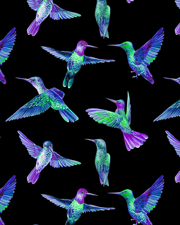 Colorful Hummingbirds - Black - DIGITAL PRINT