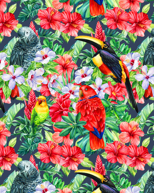 Toucans & Parrots - Cherry Red - DIGITAL PRINT